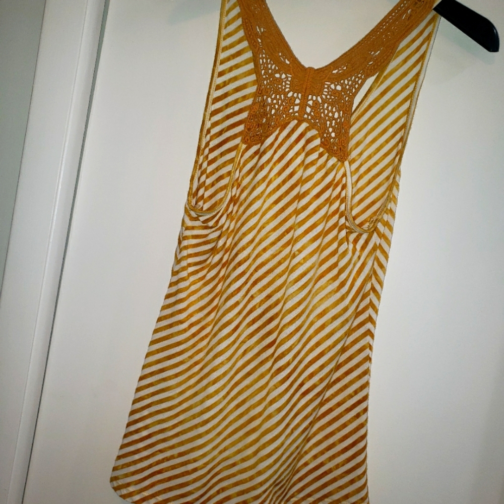 Eyeshadow Mustard Yellow Striped Crochet Racerback Tank Top